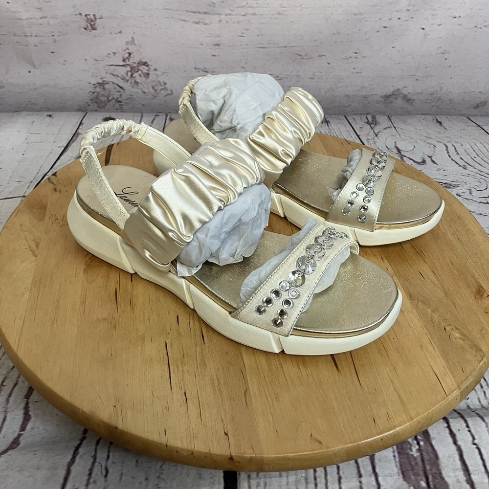 Lauren Lorraine Shoes Womens Size 7M Annie Ruched Sporty Sandals‎ in ivory